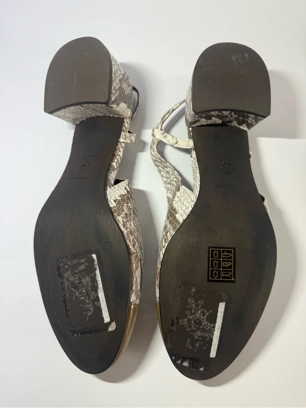 Tory Burch Women's Two-Tone Slingback Pumps in Olive and Snakeskin size8